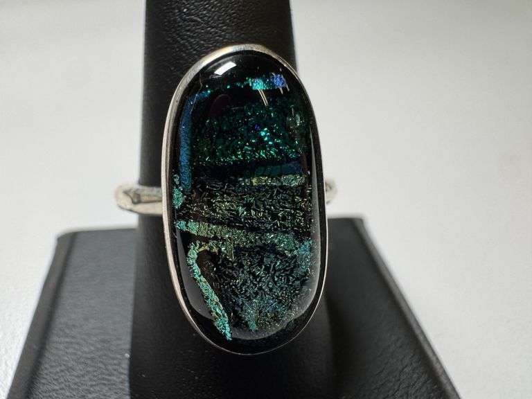 Sterling Silver 925 One of a Kind Dichroic Glass Ring Size 8.5