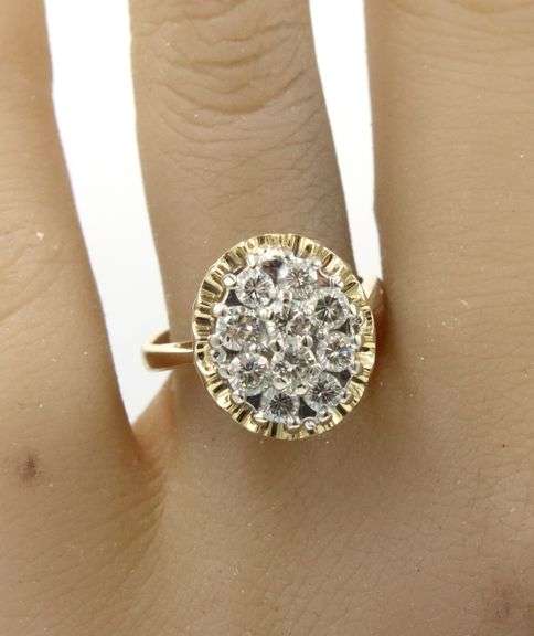 Vintage 14kt Yellow gold 2.25ctw diamond cluster ring