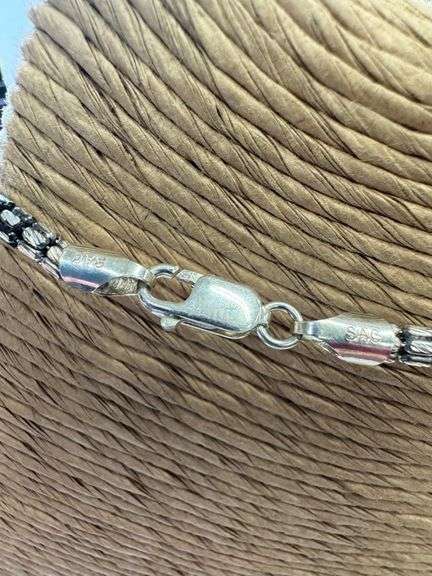 Sterling Silver 2-Tone Black Rhodium Plated Diamond-Cut Bead Tube Chain 4mm 925 Italy 18"