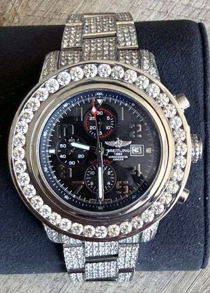 Investment! Showstopper Breitling Super Avenger II Iced Out Custom Made Diamond Watch