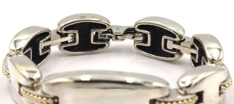 925 Sterling silver Lagos Caviar two tone Panel bracelet