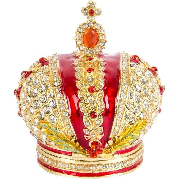 Enameled Royal Crown with Rhinestones Trinket Box