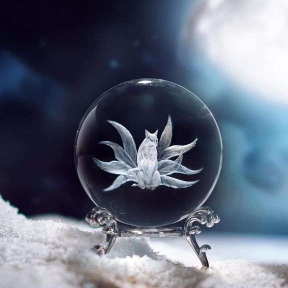 Nine-Tailed Fox Crystal Ball Paperweight with Stand