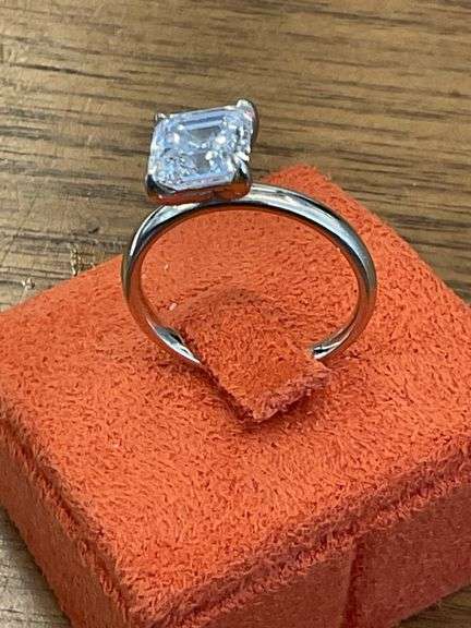 Ladies 14K White Gold Asscher Cut Diamond Solitaire Engagement Ring