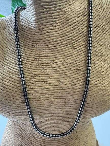 Sterling Silver 2-Tone Black Rhodium Plated Diamond-Cut Bead Tube Chain 4mm 925 Italy 18"