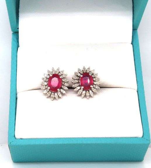 Darling 1.75CTW Oval Faceted Ruby & Diamond Stud Earrings in Sterling Silver