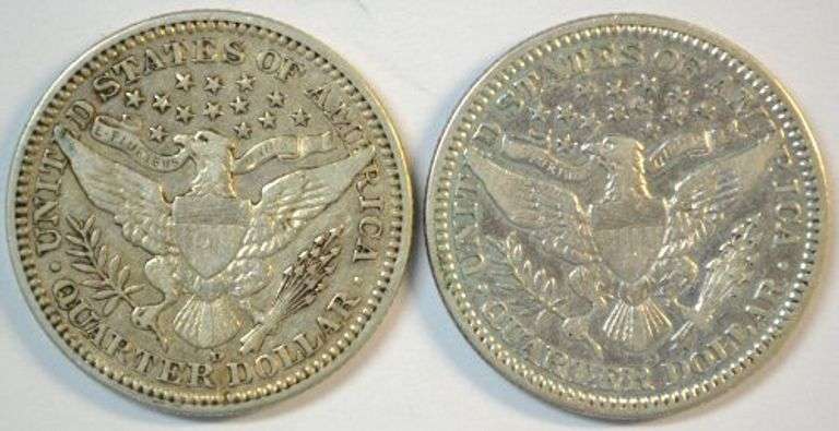 Pair of sharp Barber Quarters: 1908-D in XF & 1915-D in VF