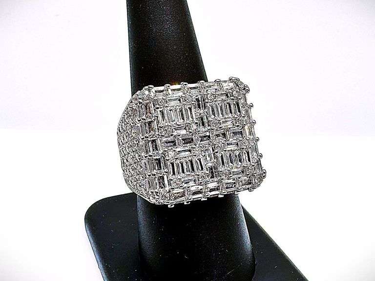 Mens White Gold Plate 6.75 Cttw White CZ Gemstone Ring
