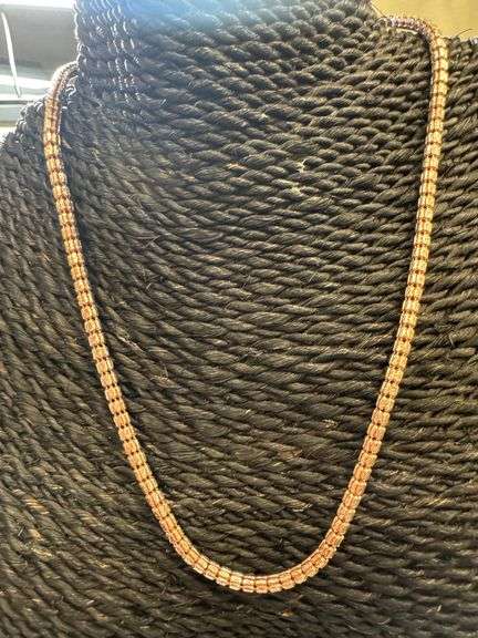 Sterling Silver 2-Tone Rose Gold Plated Diamond-Cut Bead Tube Chain 4mm 925 Italy 18"