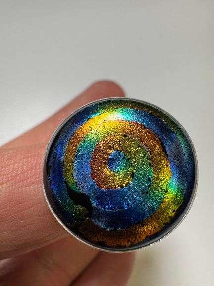 Sterling Silver 925 One of a Kind Dichroic Glass Ring Size 7.5