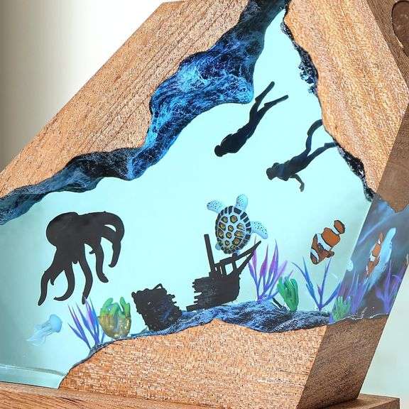 Handcrafted Octopus Ocean Lamp with Wooden Base