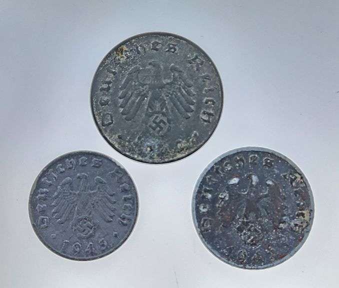 World War II Nazi Germany 1, 5, & 10 Reichspfennig Coin Lot