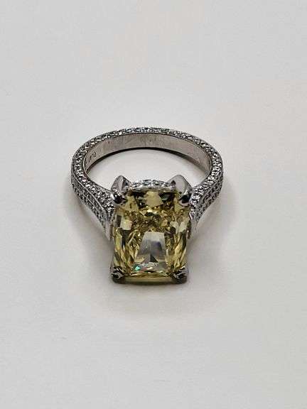 Superb Platinum 6.05 Carat Certified Fancy Vivid Yellow Lab Diamond Ring