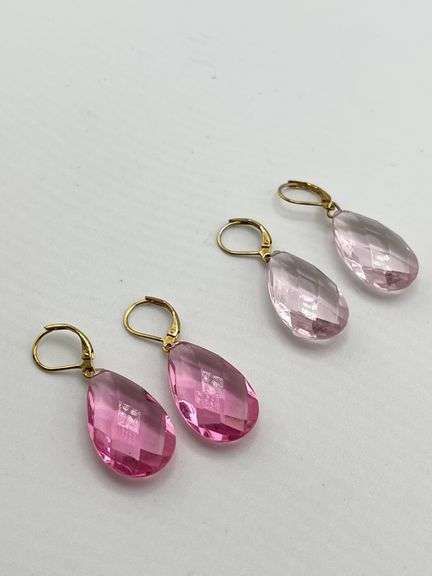 Two Pair Of  Joan Rivers Pink Crystal Drop Earrings