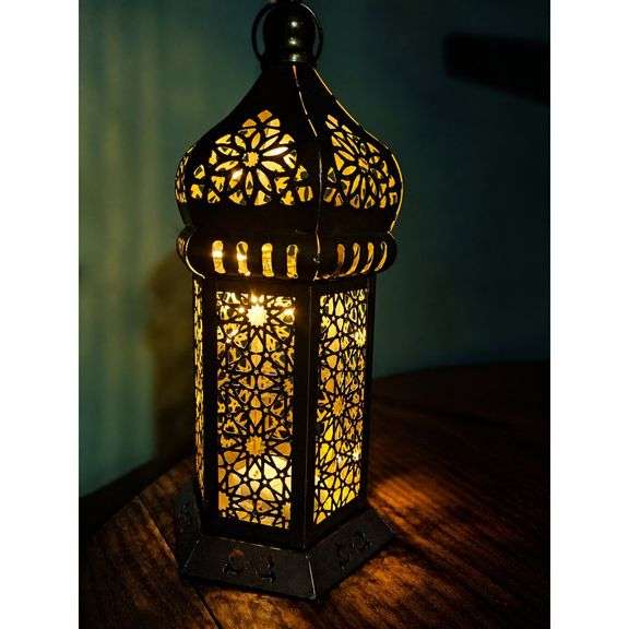 Lot of 2 Bronze Moroccan-Style Lanterns with Lights
