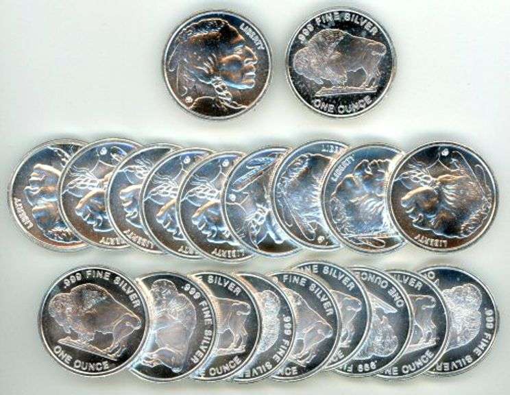Superb fresh Gem BU roll of 20 pure .999 fine silver 1 oz Buffalo Medallions