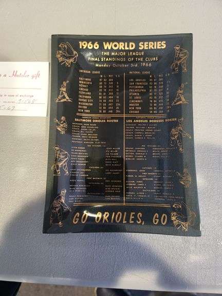 3 Vintage 1966 Baltimore Orioles World Series Baseball Glass Tray