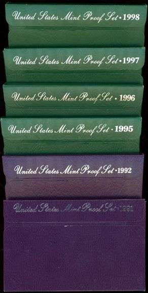 6 Different US Proof Sets in Box w/CoA: 1991-1998