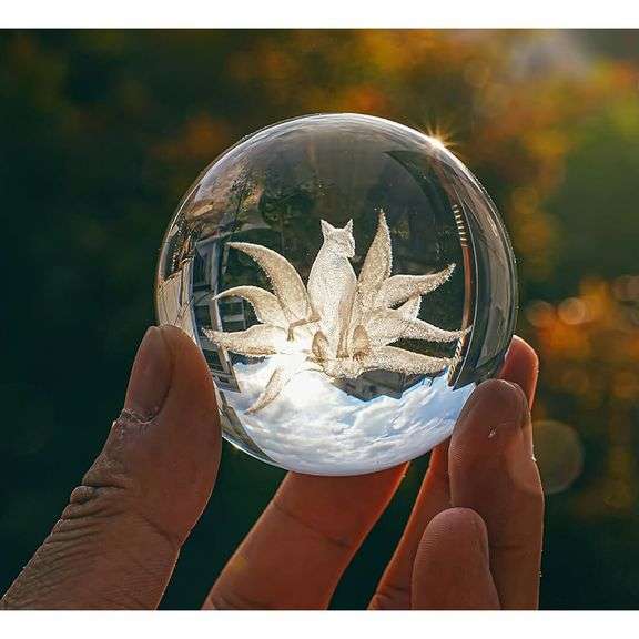 Nine-Tailed Fox Crystal Ball Paperweight with Stand