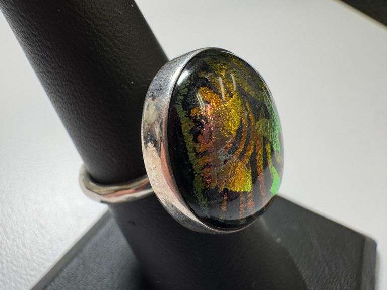Sterling Silver 925 One of a Kind Dichroic Glass Ring Size 7