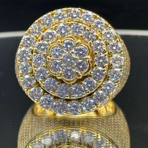 Men's Massive 16.59 CTTW 14k Yellow Gold & Moissanite Ring | 44.5g | Size 13