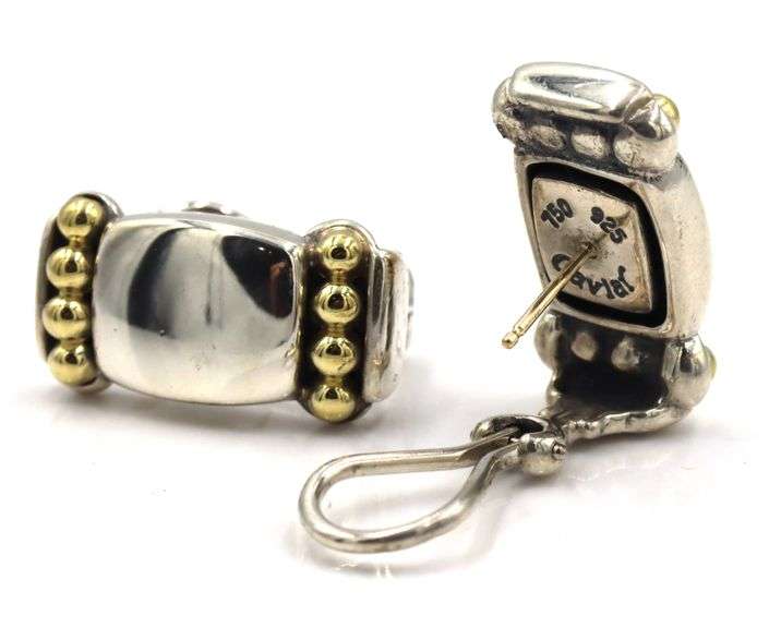 925 Sterling silver Lagos Caviar 2 tone Panel dot earrings