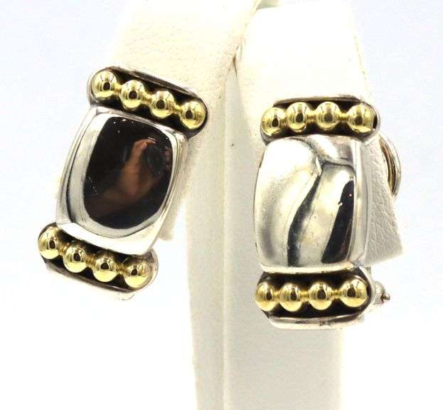 925 Sterling silver Lagos Caviar 2 tone Panel dot earrings