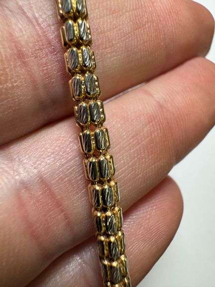 Sterling Silver 2-Tone Gold Plated Diamond-Cut Bead Tube Chain 4mm 925 Italy 18"