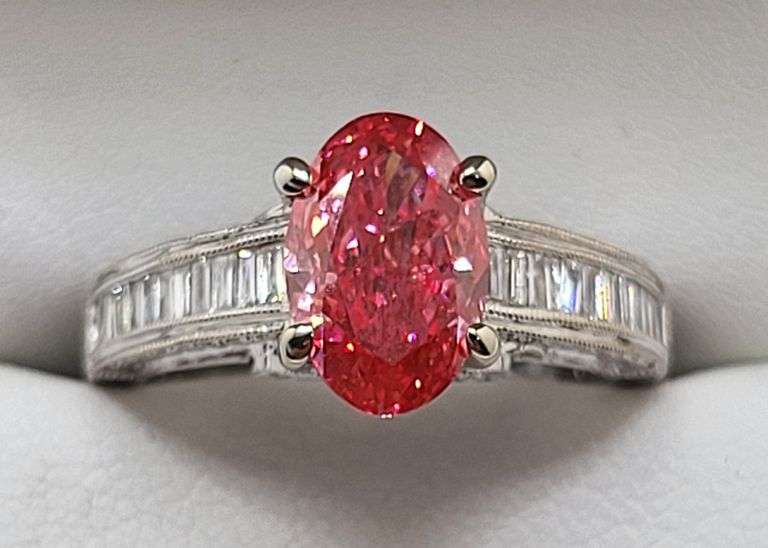 Magnificent 18KT White Gold 2.30 Carat Certified Fancy Vivid Pink Lab Diamond Ring
