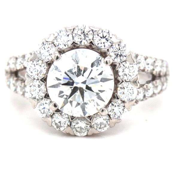 14kt White gold lab grown diamond halo engagement ring