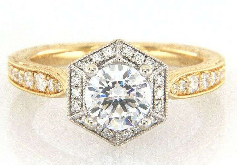 New Gabriel & Co. 0.27ctw Hexagon Frame Semi Mount Ring in 14K