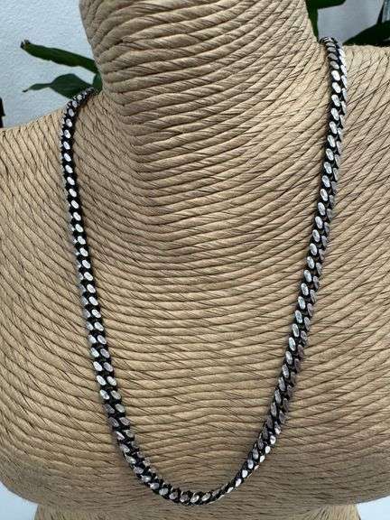 Ruthenium Plated 925 Sterling Silver 4.9mm Miami Cuban Chain Slash Diamond-Cut Italy Necklace 24"