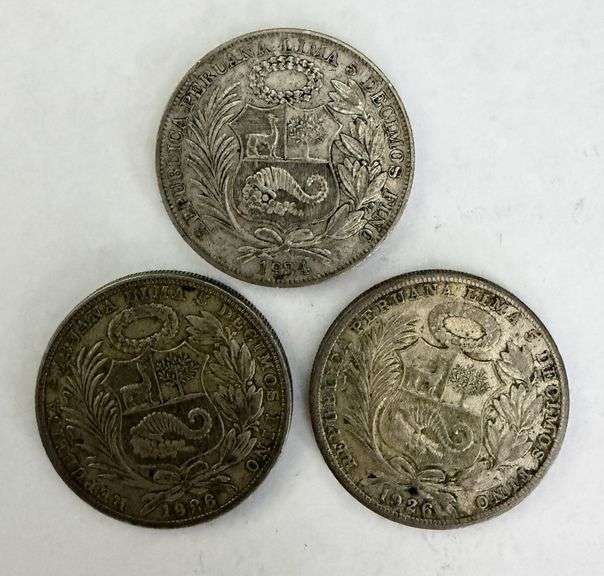 Set of 3 Peruvian Un Sol Silver Coins