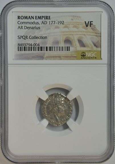 Scarce Commodus Roman Silver Denarius, 177-192 AD. NGC VF