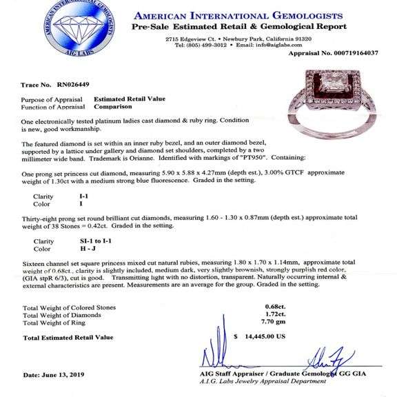 PLATINUM DIAMOND AND RUBY RING 1.72 C.T.W.