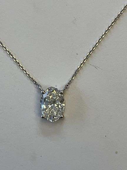 I.G.I CERTIFIED 14K White Gold Solitaire Oval Diamond NECKLACE