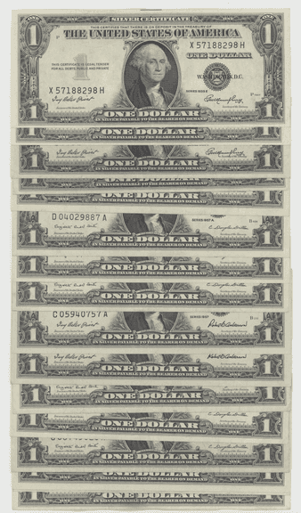 16 Mixed 1935 & 1957 Series $1 Blue Seal Silver Certificates. AU/CU