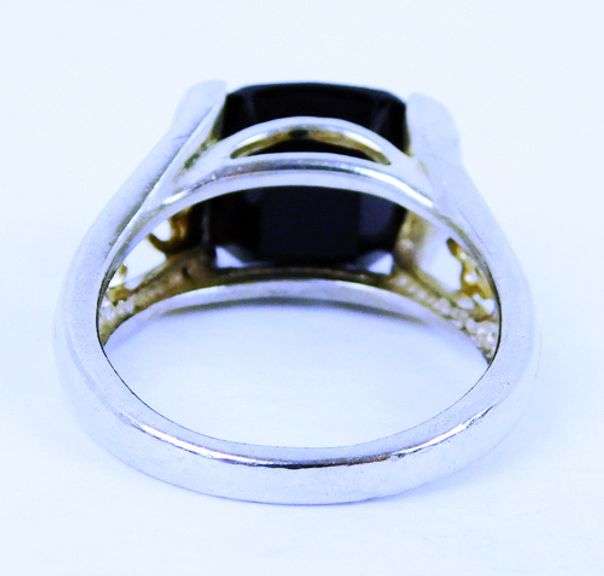 Vintage Sterling & 14K Gold Black Onyx Ring, 7.5