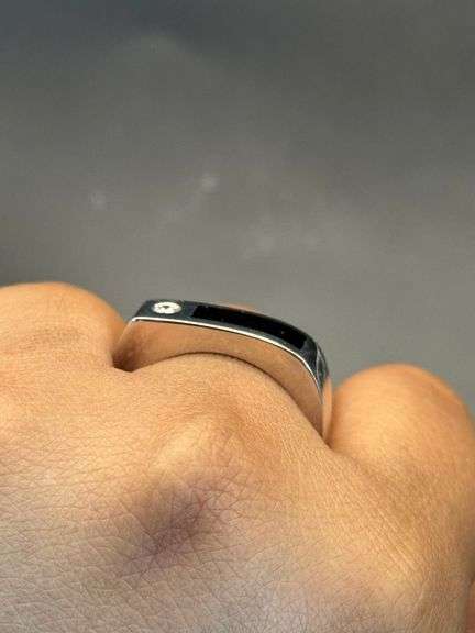 BOLD REGAL SIGNET STYLE 14K WHITE GOLD MEN'S DIAMOND RING