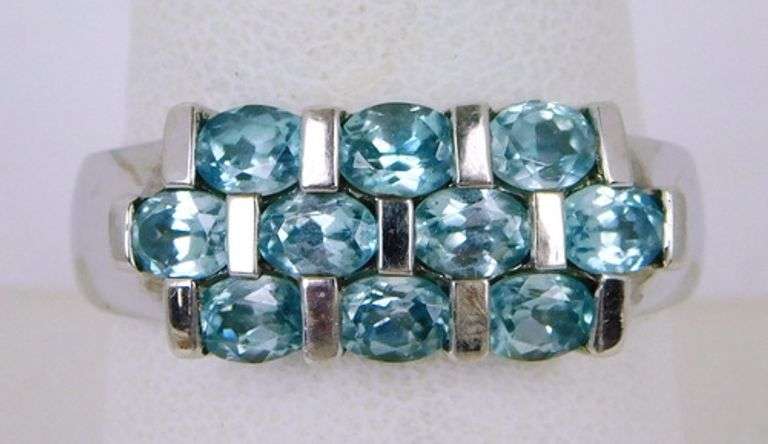 Sterling Blue Topaz Wide Ring, Size 8.5