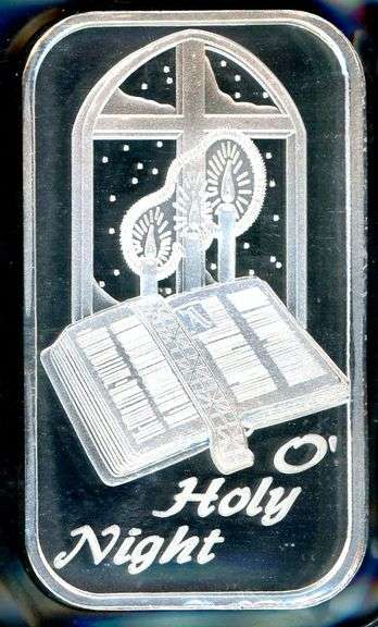 1 Troy Ounce .999 Fine Silver Bar with Holiday Design