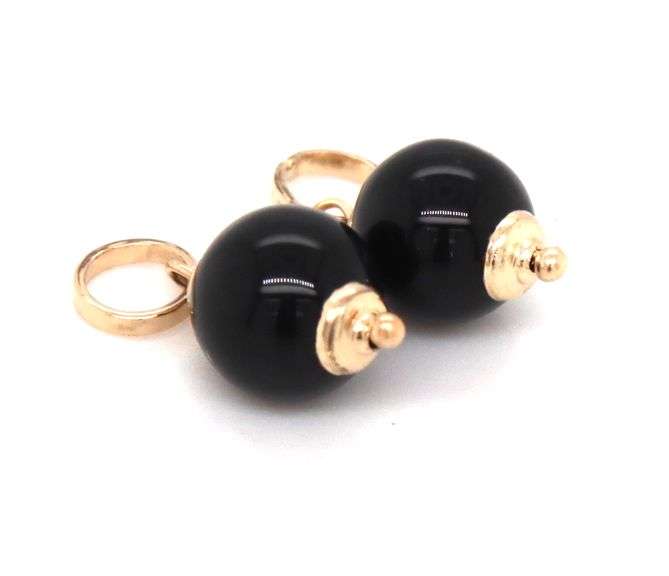 14kt Yellow gold black onyx hoop charms