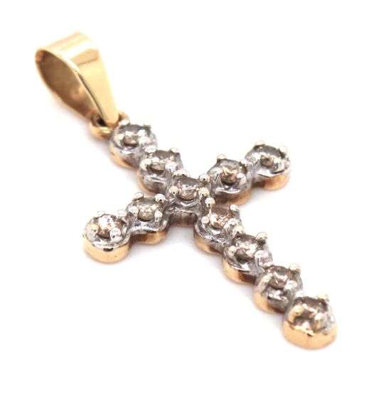 10kt Yellow gold diamond cross pendant