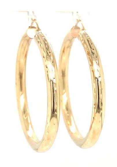 14kt Yellow gold diamond cut hoop earrings