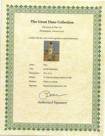 Exclusive Pino 'Joyful Memories' Limited Edition Signed Giclee on Canvas Framed