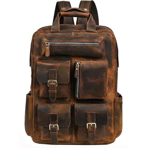 Genuine Crazy Horse Leather Travel Backpack