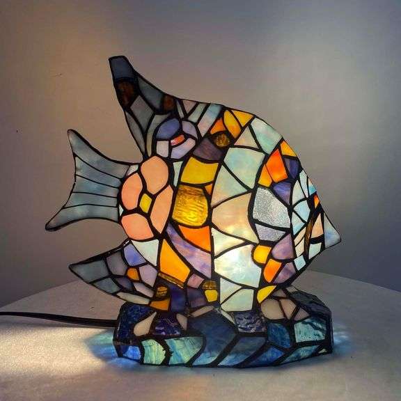 Tiffany Style Angelfish Stained Glass Table Lamp