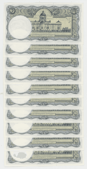 10 Superb Gem CU Thailand 1 Baht Notes in sequence (P-74)