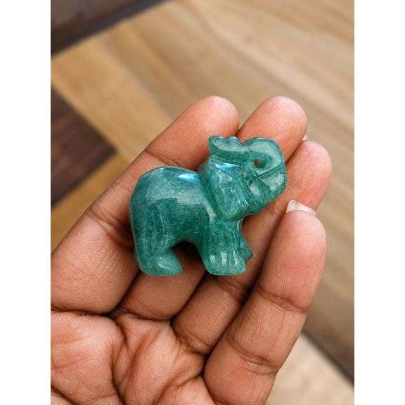 Hand Carved Green Jade Elephant Natural Stone