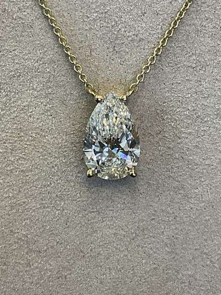 BRAND NEW 14K Yellow Gold Pear Cut Diamond Solitaire Pendant Necklace